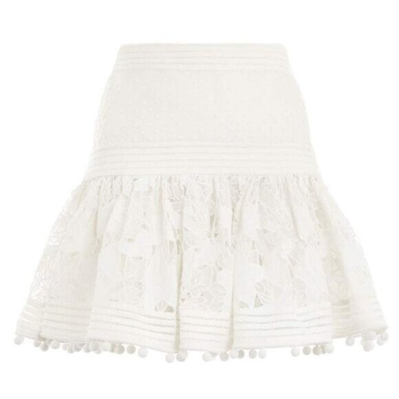 Zimmermann Corsage Pompom Embellished Guipure Lace Swiss Dot Tulle Mini XS b93E - Picture 2 of 7